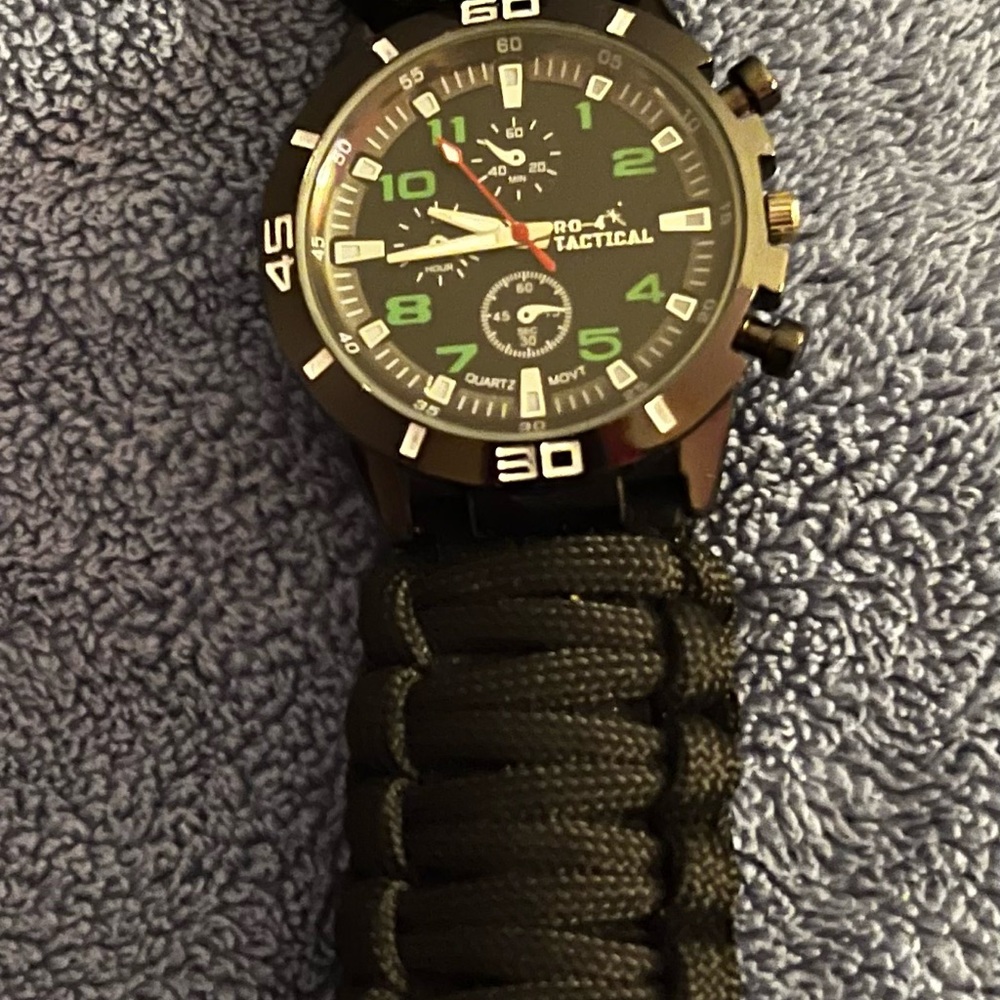Men's Black Sport Watch with Green Accents